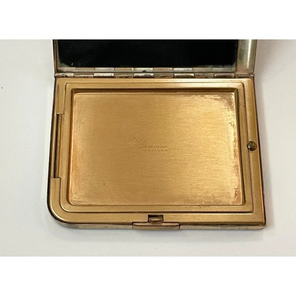 Vintage Brass Elgin Women's American Compact with Mirror Engraved Stripes
